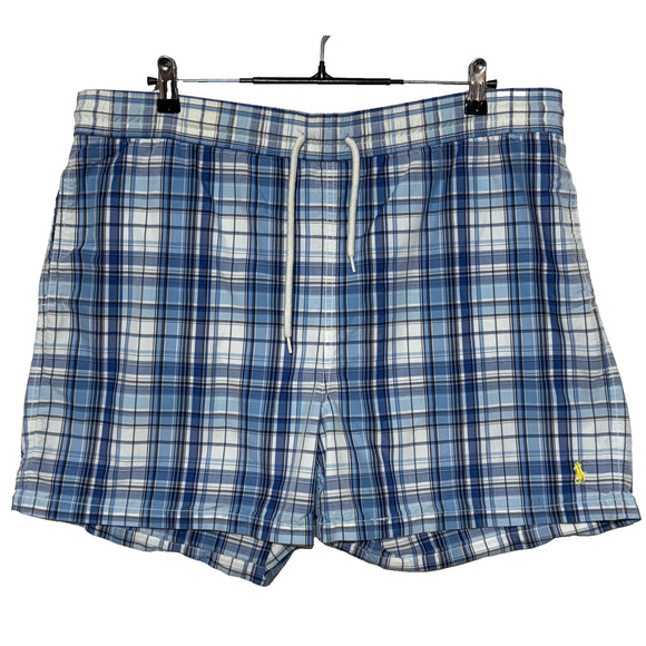 Polo Ralph Lauren Swim Trunks XL Blue White Plaid Mesh Lined Actual 40X5 Preppy - Picture 1 of 8